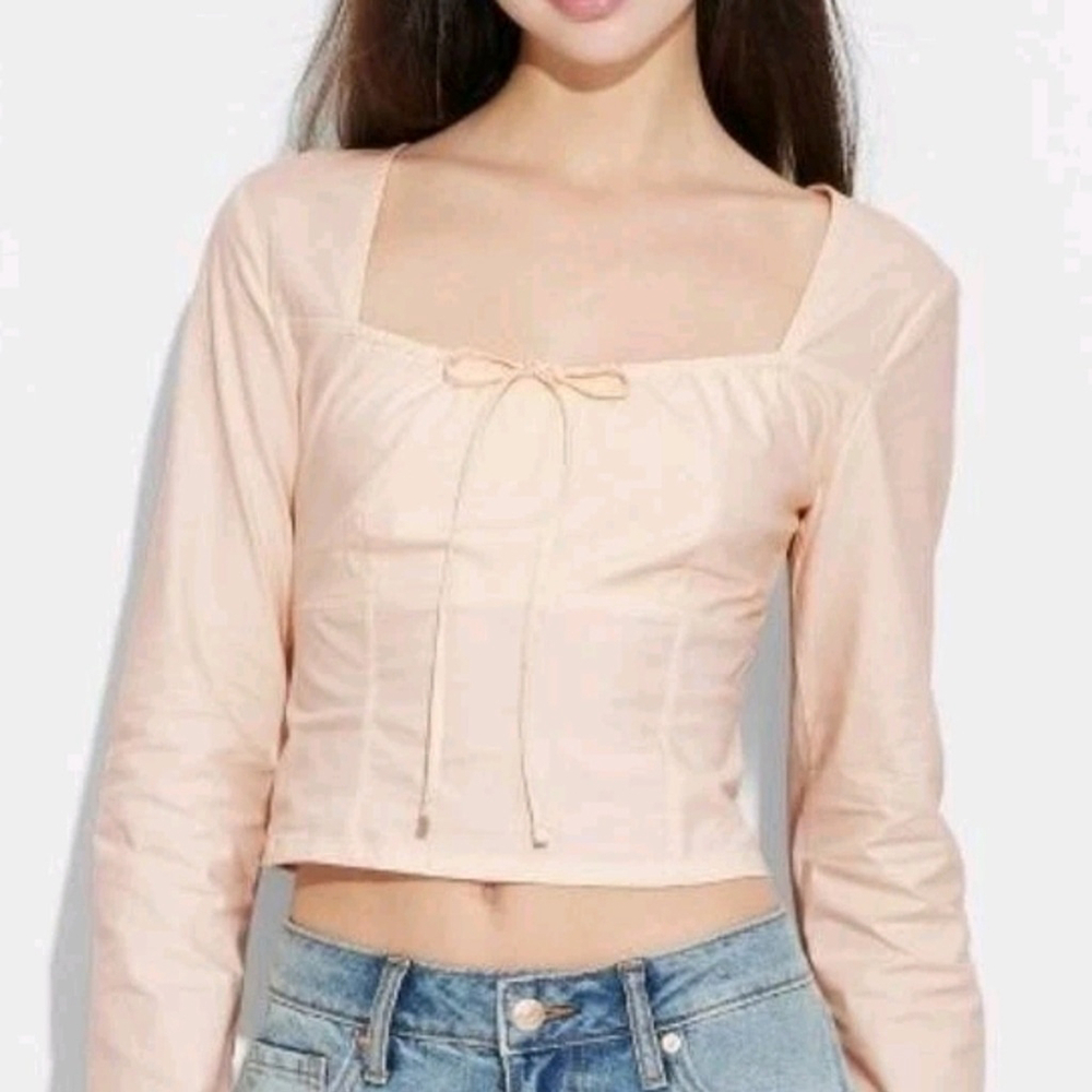 Wild Fable Long Sleeve Cotton Milkmaid Top Coral Pink